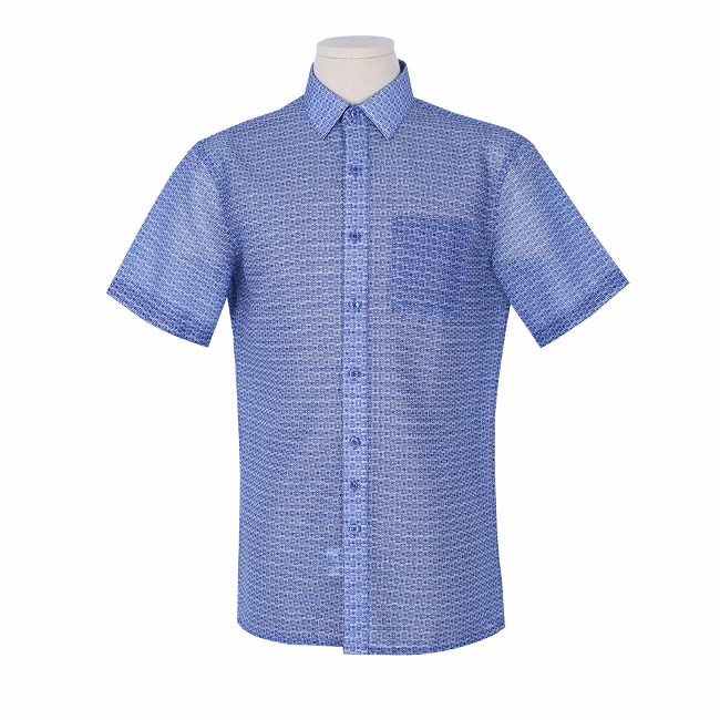 빅사이즈 스퀘어 프린트 블루 반소매 셔츠 T242YSYP256