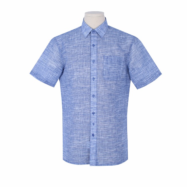 베이직핏 러프프린트 블루 반소매 셔츠 T242YSYP255