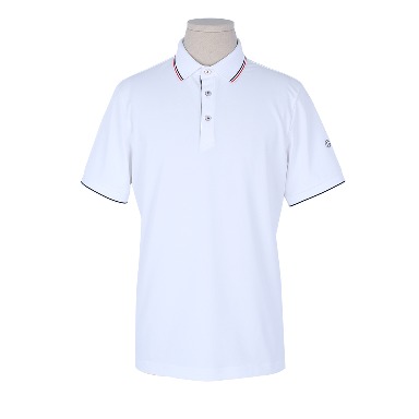 스트라이프 카라 피케 화이트 골프 반소매 티셔츠 F242TSTC358